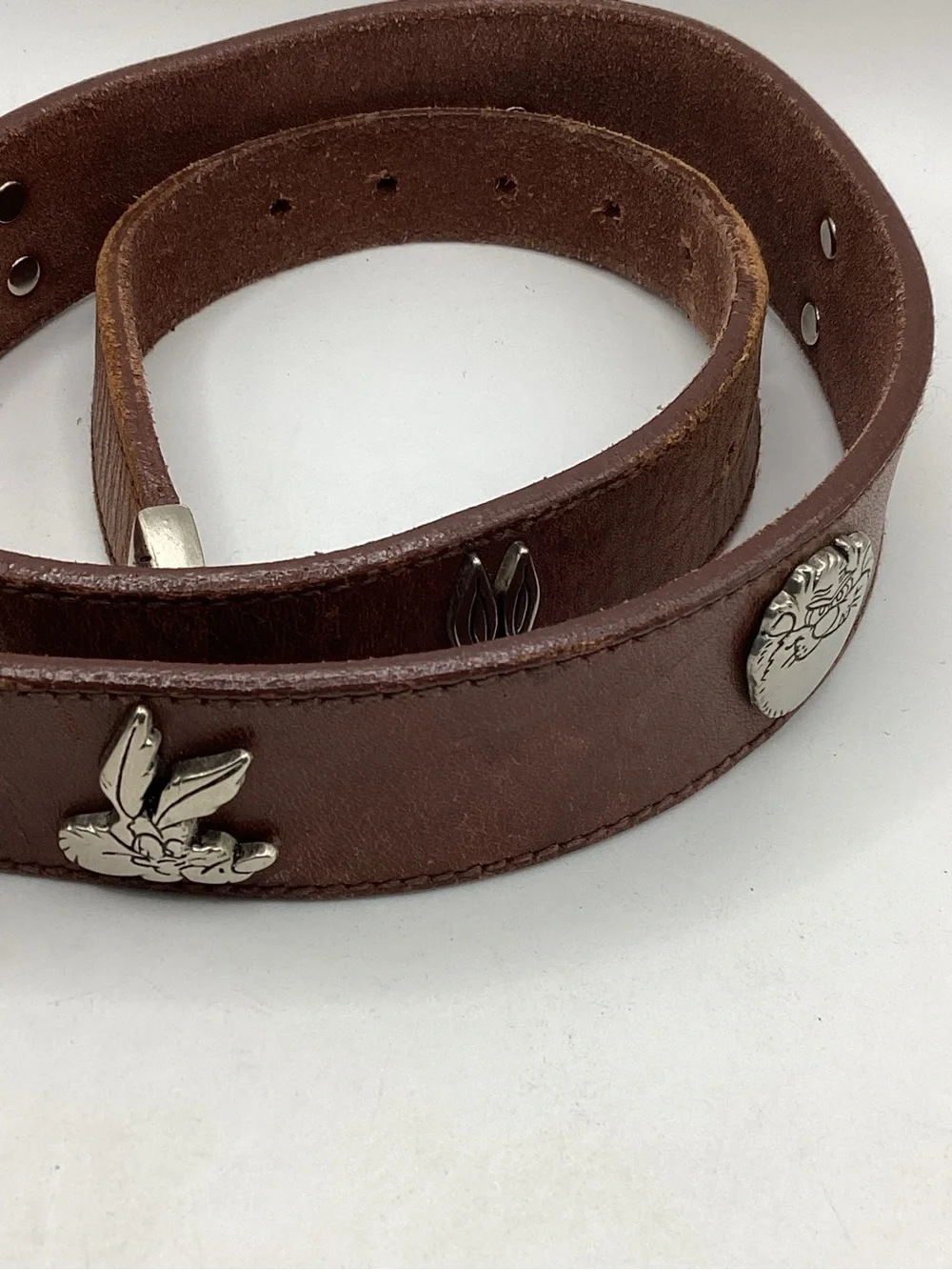 Warner Bros. Brown Leather Kids Belt with Silver Buckle and Studs